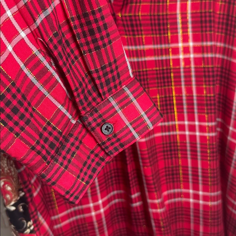 Cato Red & Black Plaid Floral Back Tunic Top Pullover Oversized Size 18/20W